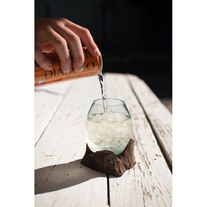 Petit bol en verre soufflé Kalalou avec base en bois flotté naturel - H 5,5 po