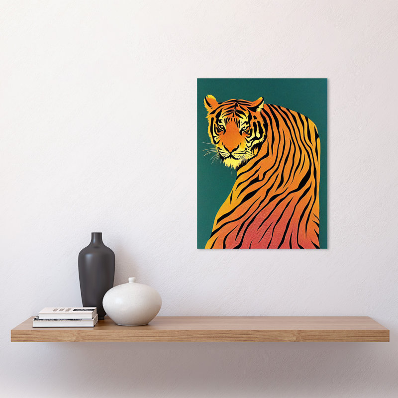 Modern Tiger Portrait Teal Orange Bold - No Frame Rectangle Print, Unframed, 40.5cm H x 30.5cm W x 0.2cm D