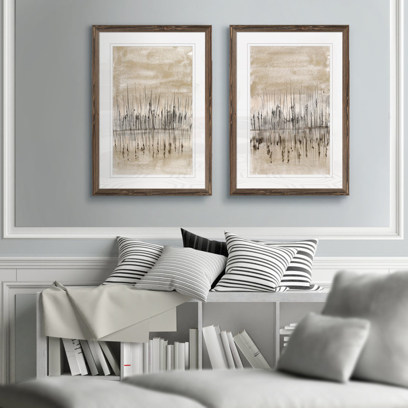 " Marshline Reflection I " by Vincent Van Gogh 2 - Pieces, 20" H x 32" W , Maple, Framed Print with Mat