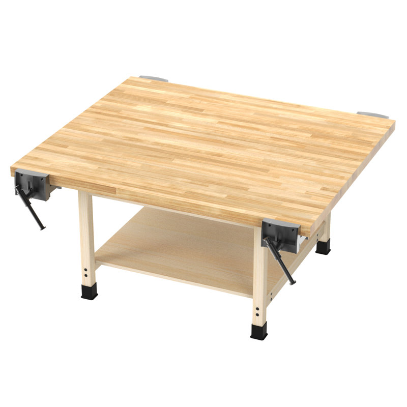 Établi avec plan de travail en bois l 4 stations 64 po, 4 étaux