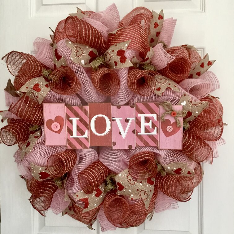 Valentine's Day Wreath with Love in Block Letters