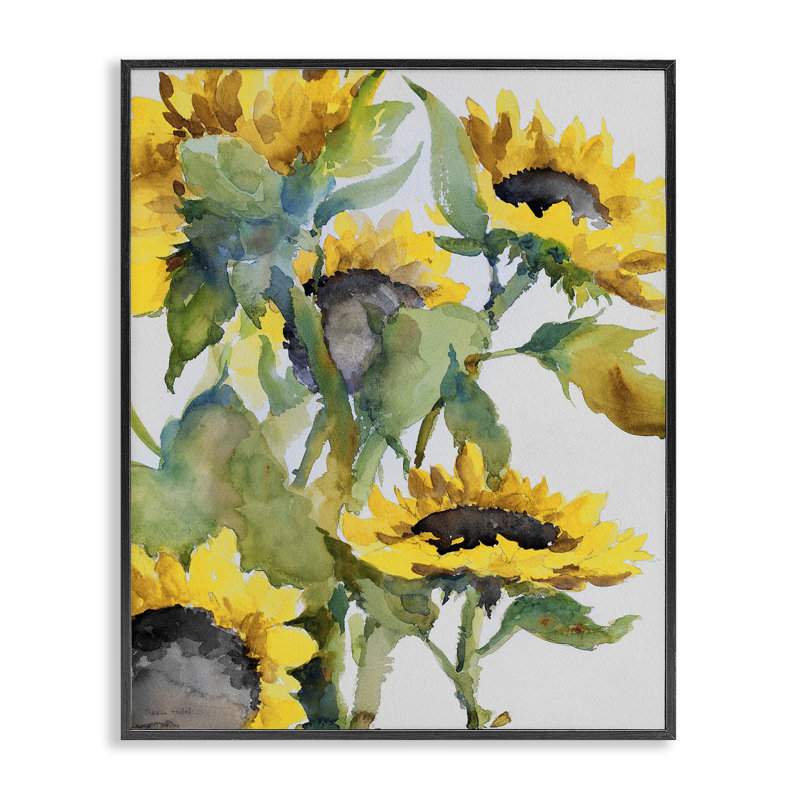 Tournesols lumineux et giclée par Theresa Heidel, Giclée encadrée noir minuit, H 20 po x l 16 po
