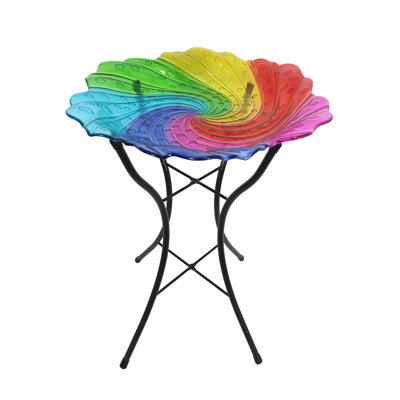 Glass Rainbow Swirl Bird Bath