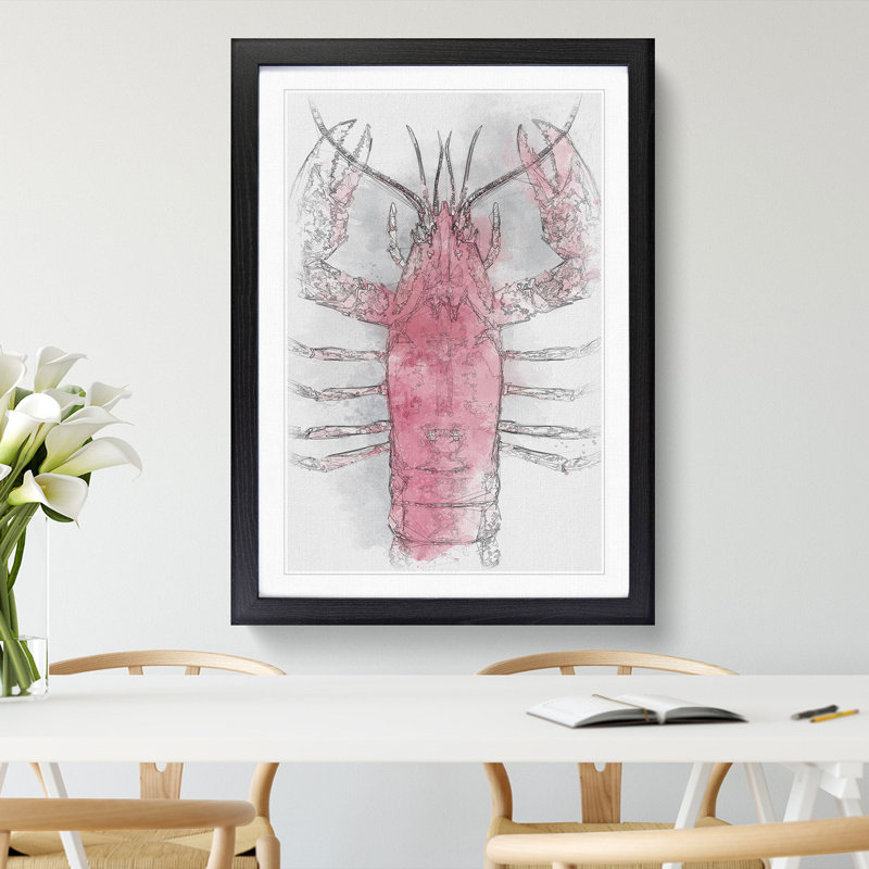 The Pink Lobster - Picture Frame Painting Print, 87cm H x 62cm W x 2cm D, Black Framed