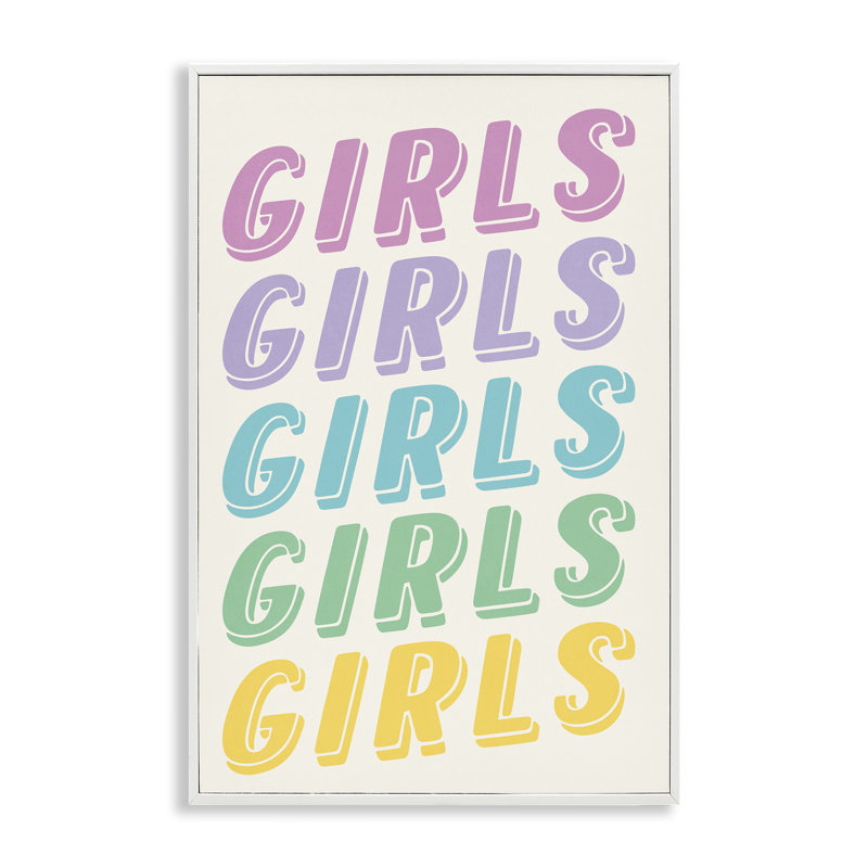 «Pastel Retro Girls Text White», estampe numérique par Nataly White, H 30 po x l 20 po, Estampe numérique Farmhouse