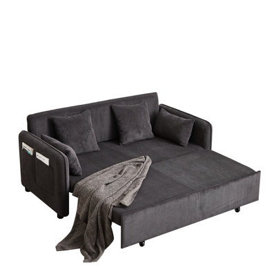 Soft Corduroy 66 Inch 3 - In 1 Sleeper Bed With Side Pockets, Stable Steel Frame, And High Density Filler, For Apartment Adjustable Pullout Bed, Corduroy, Structure, Living Room