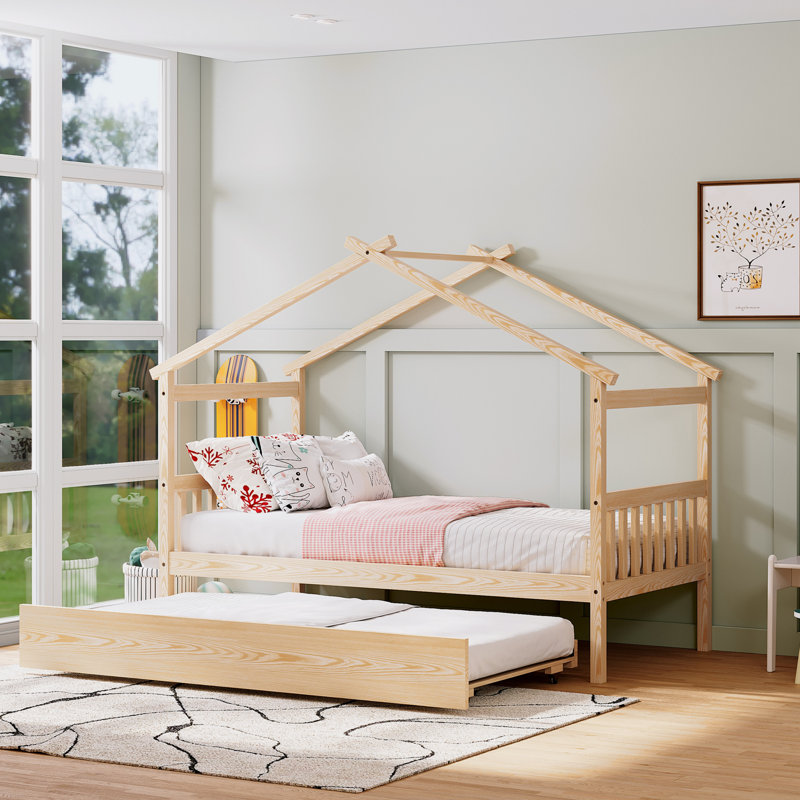 Saunderton Wooden House Bed with Trundle, Natural, Twin
