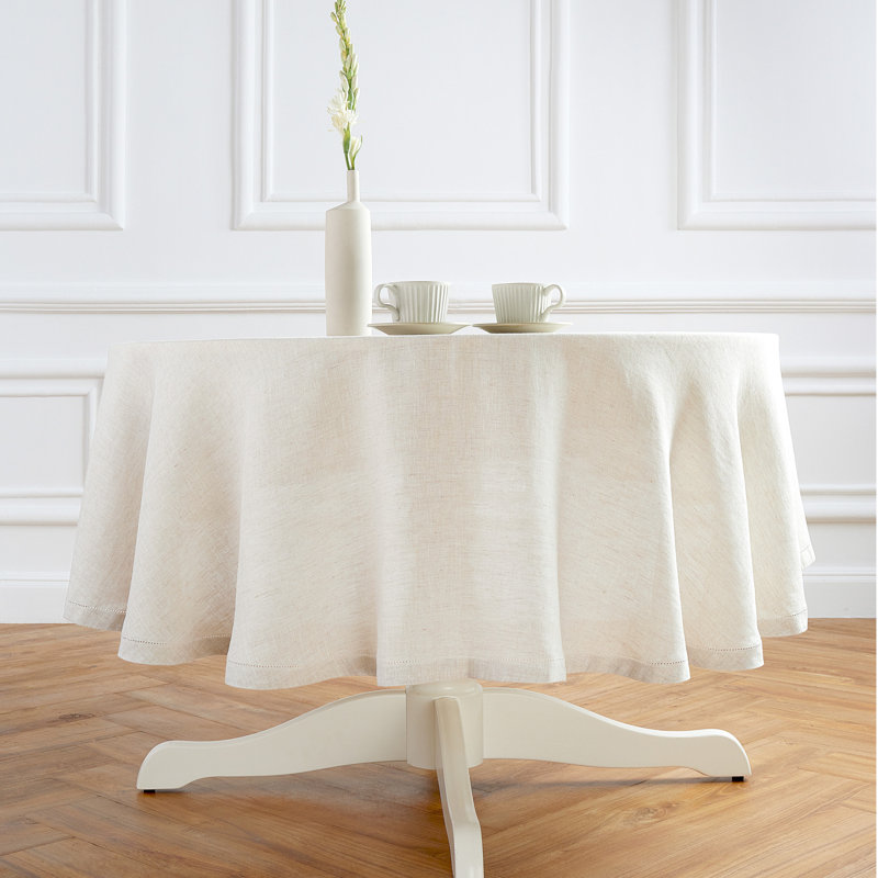 Light Flax 60" Round Linen Tablecloth with Hemstitch Border