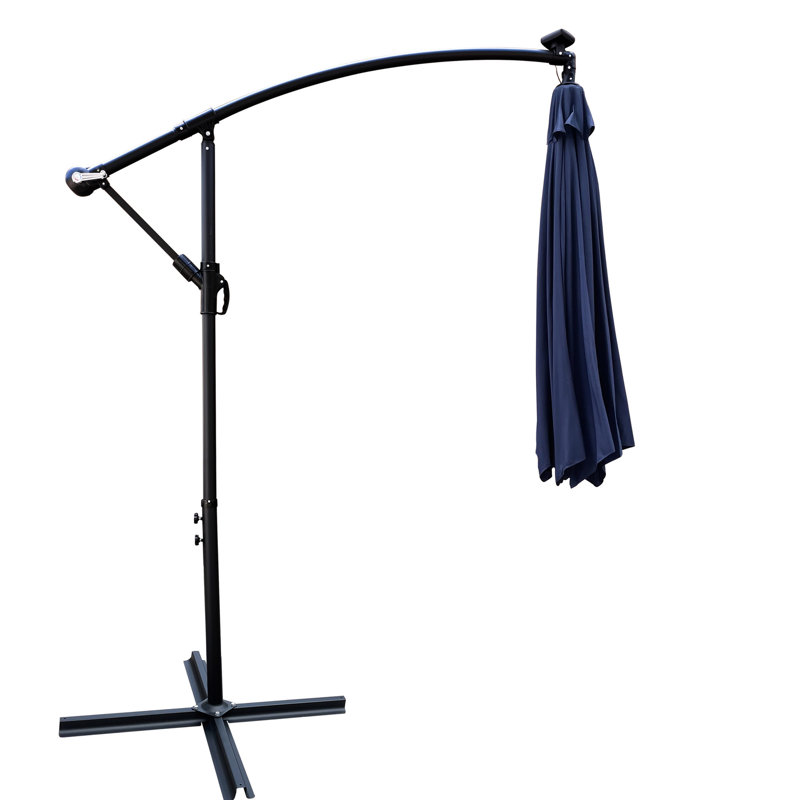 Parasol de patio extérieur à énergie solaire 10 pieds, imperméable, 8 nervures, manivelle, base croisée pour terrasse de jardin avec piscine, cour facile au bord de la piscine
