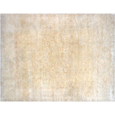 Tapis beige en laine noué à la main de conception unique des années 1960 de 12 pi x 15 pi 6 po