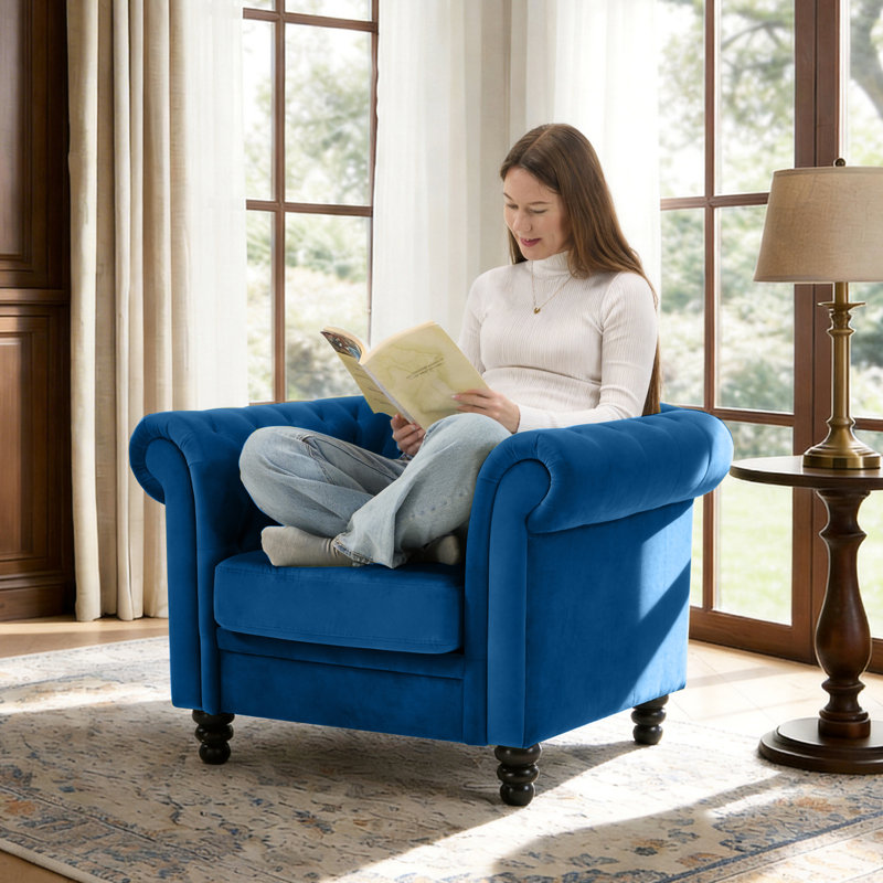 Fauteuil Chesterfield de 42,52 po Fynlie, Bleu