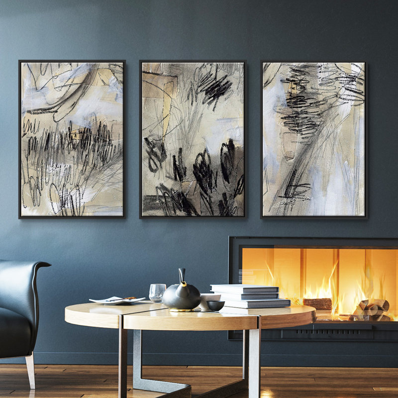 «Masked Notes III», ensemble de 3 pièces encadrées sur toile, Cadre noir, H 27 po x l 54 po x P 2 po