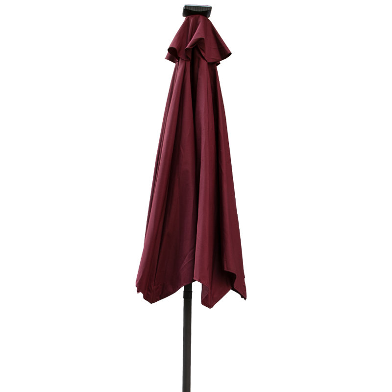 2.5M Round Garden Parasol Solar LED Lights Umbrella Tilt Crank with Base, Wine Red