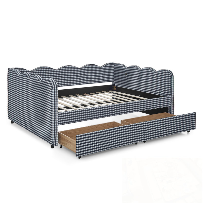 CanapÃ©-lit double avec deux tiroirs de rangement et un port USB, Navy Blue