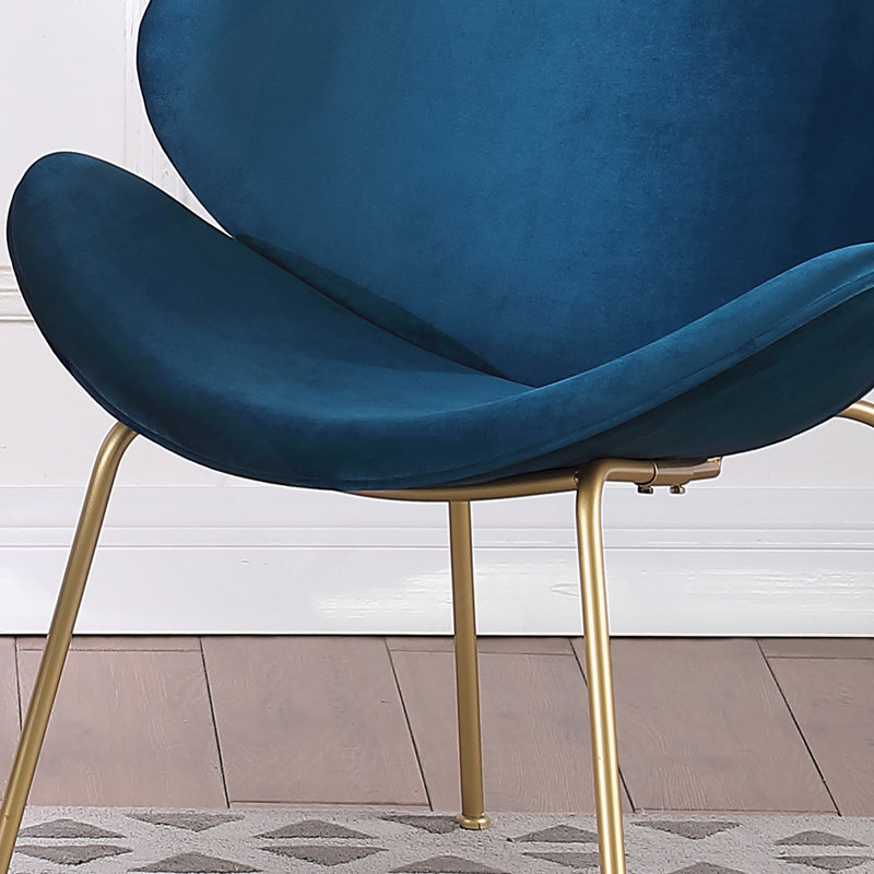 Chaises de salle à manger en velours, chaises de salon rembourrées avec pieds en métal doré, Bleu