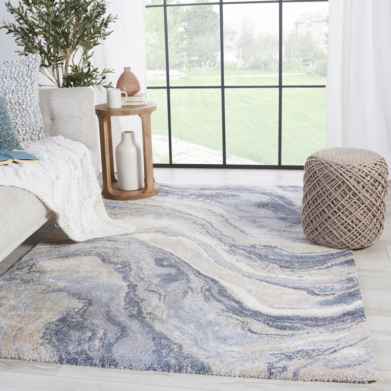 Ferris Orion FRR07 Abstract Blue/Ivory Area Rug (8'X10'), Rectangle 8' x 10'