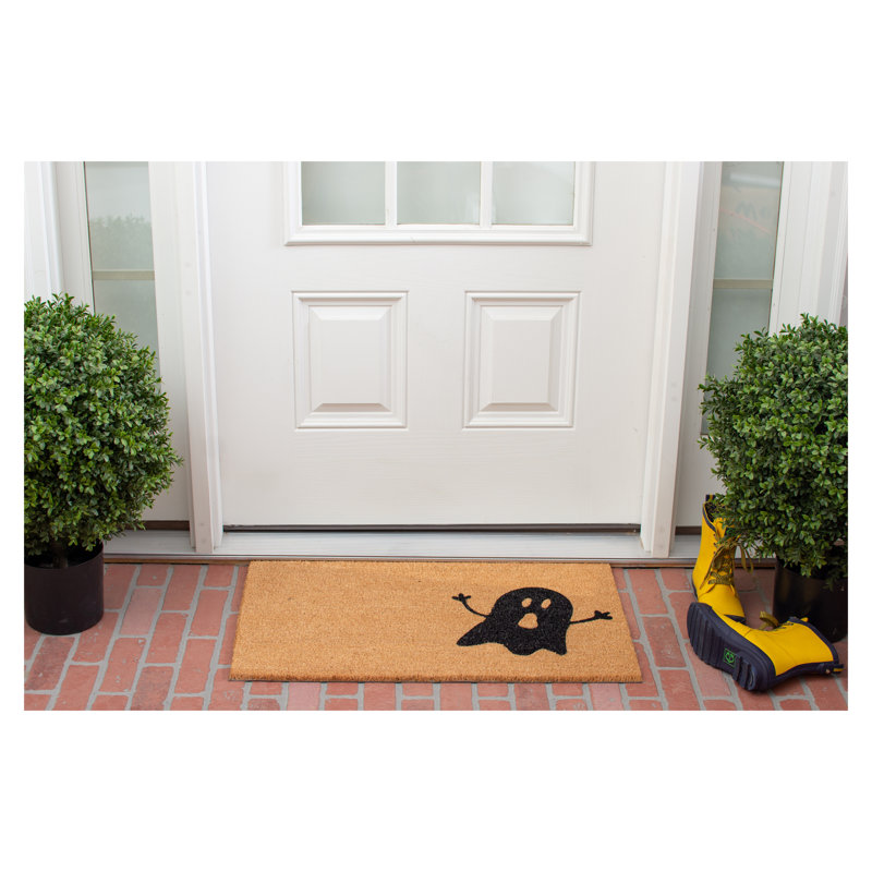 Daphine Non-Slip Halloween Outdoor Doormat, Rectangle 1'5" x 2'5", Orange/Black