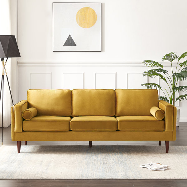 Velvet Sofa Couch, Mid Century Modern Craftsmanship 73 inch sofa