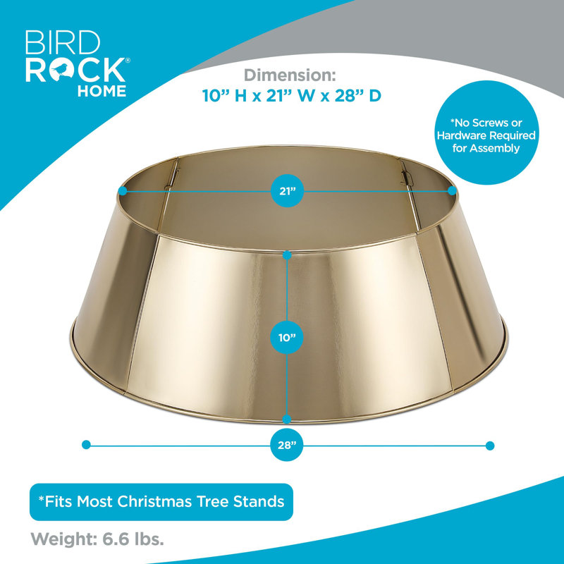 Collier pour arbre de Noël en métal martelé à 4 panneaux BIRDROCK HOME - Jupe de sapin de Noël élégante - Housse de base en fer durable - Protège la base de l'arbre des animaux de compagnie - Assemblage facile - Or doux
