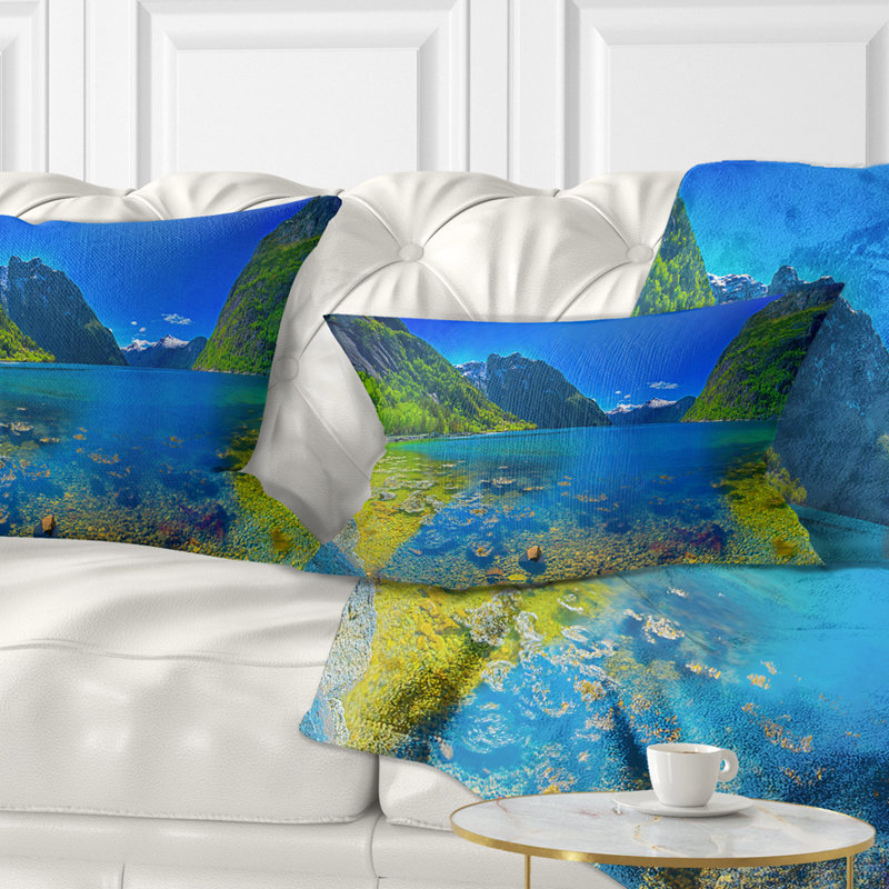 Coussin lombaire à imprimé panoramique fjord