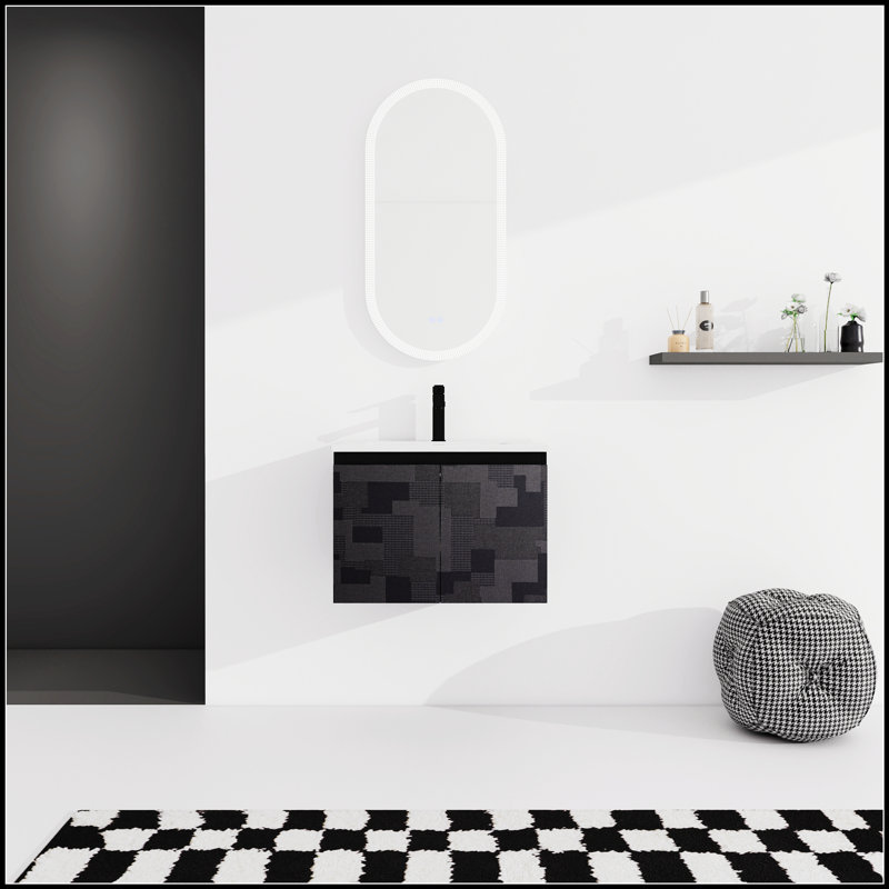 Meuble-lavabo mural 24 po avec lavabo en céramique et porte d'armoire à fermeture en douceur, parfait pour un design moderne et peu encombrant