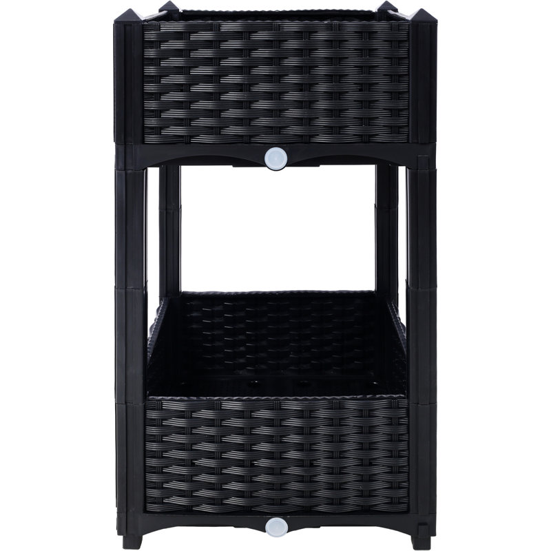 Jardinière surélevée avec bouchon de drainage surélevé - lits surélevés pour les légumes, les fleurs et les herbes, noir, 15,7 po x 15,7 po x 27,7 po 15,7 po x 15,7 po x 27,7 po avec plantes et plantes