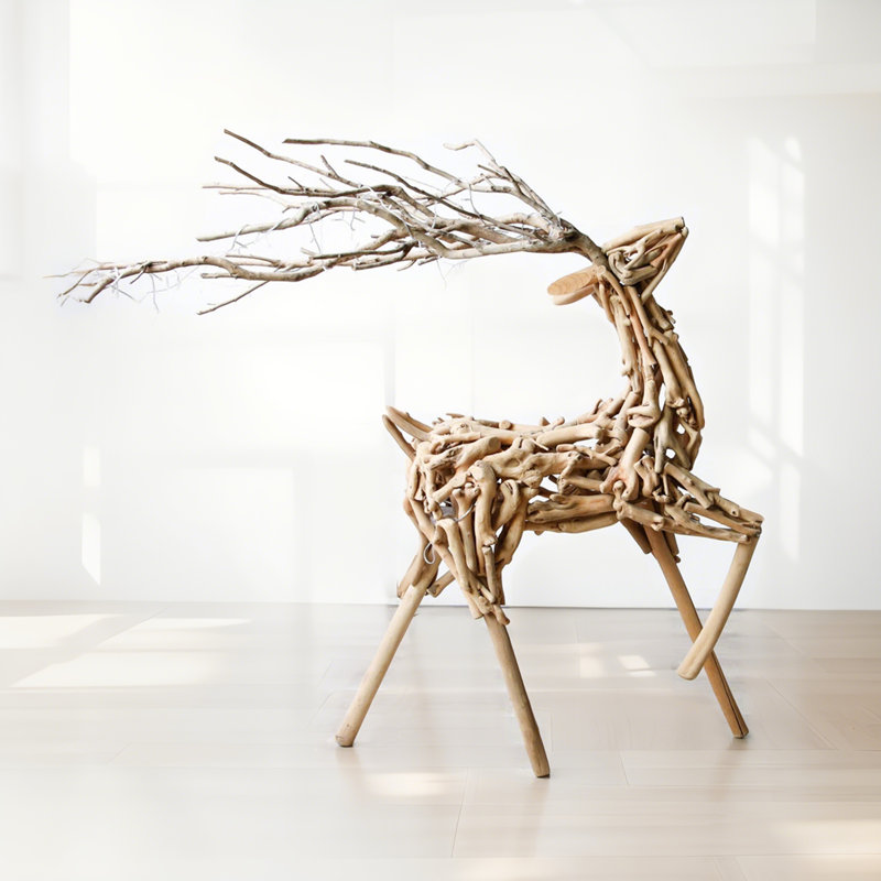 Grande sculpture en bois de cerf de 50 po de hauteur avec lumière DEL, décor de chevreuil sur pied pour les familles, les endroits pittoresques et les vitrines