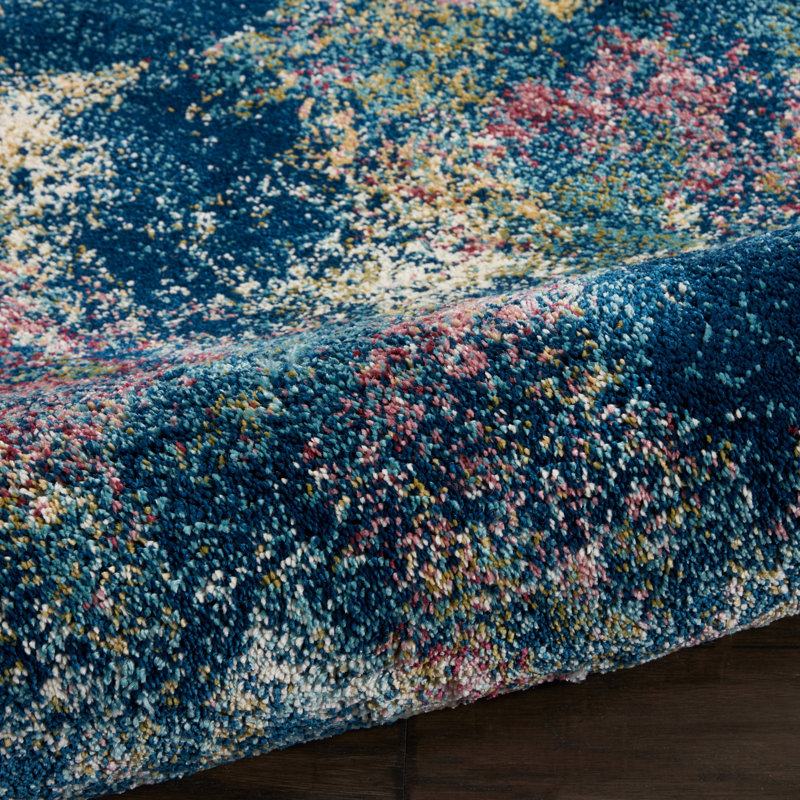 Tapis bleu marine à motif abstrait Dreya, Rectangle 7 pi 10 po x 10 pi 6 po