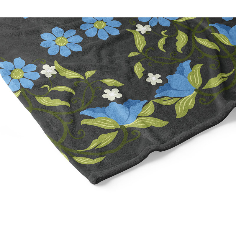 Couverture en velours de polaire Millie, Floral gris anthracite, L 80 po x l 60 po