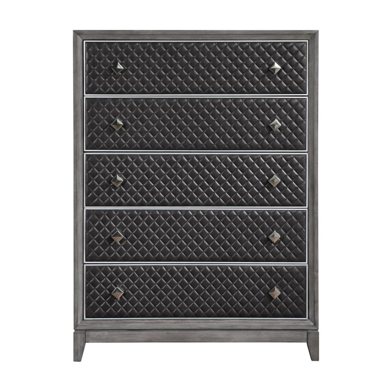 Meuble de chambre à coucher moderne de style 1 avec commode 5 tiroirs en similicuir gris