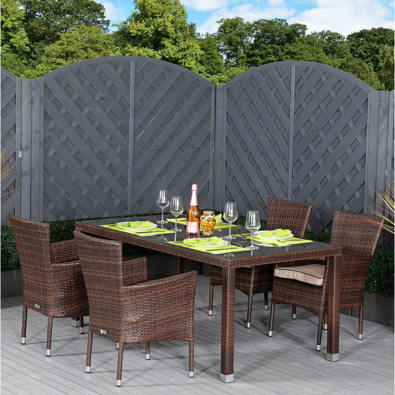Finn 4 - Person Patio Dining Set with Rectangular Table , Cushions Included, Chocolate/Coffee Cream