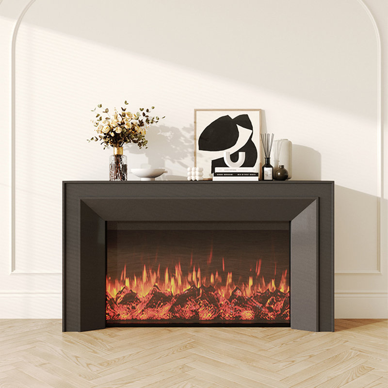 French creamy style simulated fire decorative electric fireplace, 39.37"H x 70.87"W x 12.60"D, Black