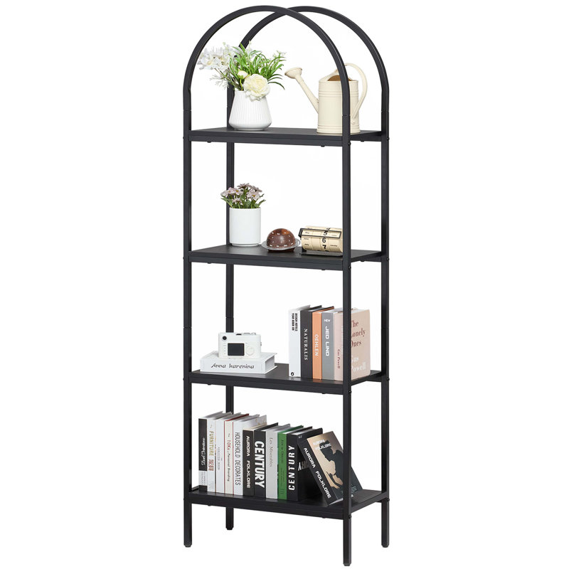 Metal Bookshelf, 4-Tier Arched Industrial Bookshelf, Small Rustic Vintage Storage Bookcase With Open Shelves, Freestanding Display Shelving Unit Storage Rack, For Living Room, Bedroom & Office
