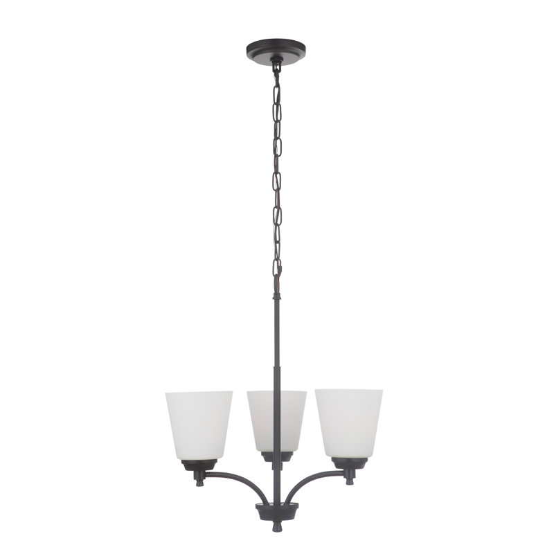 Lustre classique/traditionnel ombré 3 lumières Wynn, Blanc givré, Dos plat