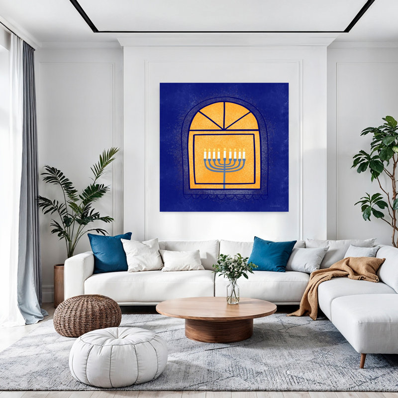 Fenêtre, menorah, art contemporain abstrait, H 48 po x l 48 po