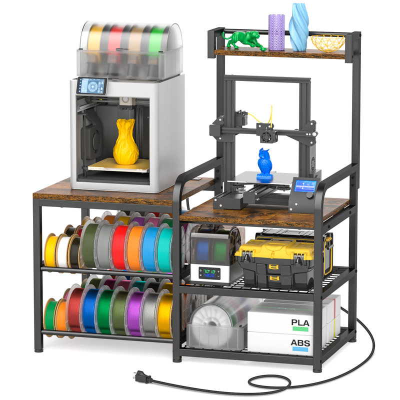 3D Printer Table with Filament Storage, Heavy Duty Metal 3D Printing Station, Multi-Spool Filament Organizer Rack, Printer Stand for Home Office Workshop