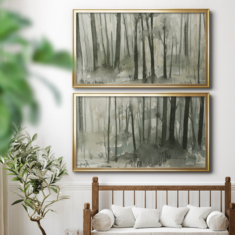 Into The Woods I - Ensemble de 2 peintures sur toile encadrées, H 29 po x l 26,5 po x P 1 po, Cadre doré