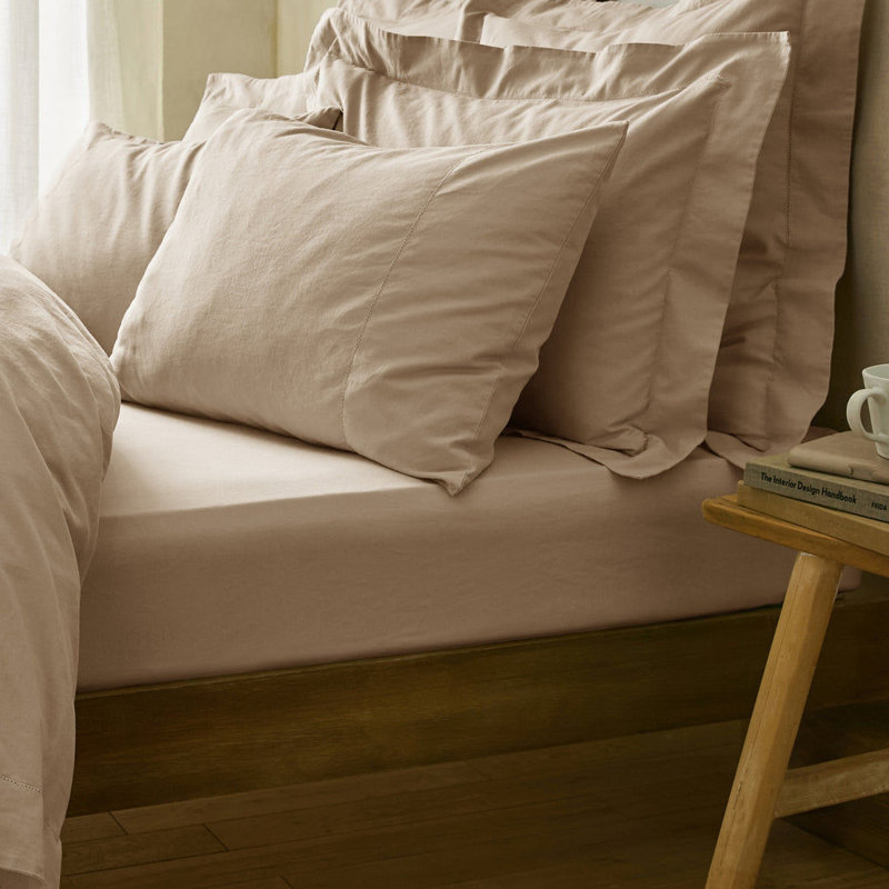 Arber Linen Blend Standard Fitted Sheet, Stone, Single (3')
