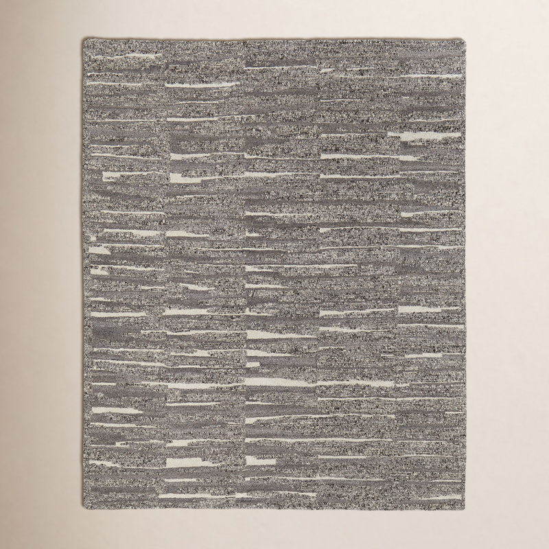 Tapis gris / taupe / ivoire à motif abstrait en laine tissé à la main Nilda, Rectangle 3 pi 6 po x 5 pi 6 po