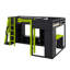 Lit simple en L à hauteur simple avec bureaux intégrés, structure de lit de jeu en bois avec DEL RVB, connecteurs USB, support pour téléviseur et unités de rangement-27252407