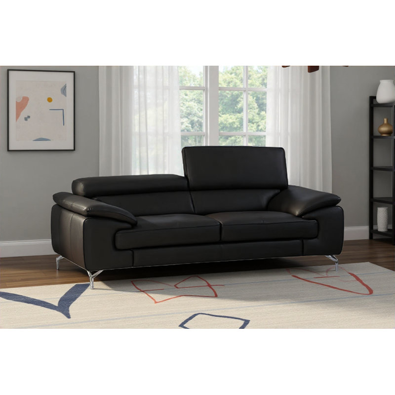 Canapé avec accoudoirs à coussin 42 po Marabel, Cuir noir