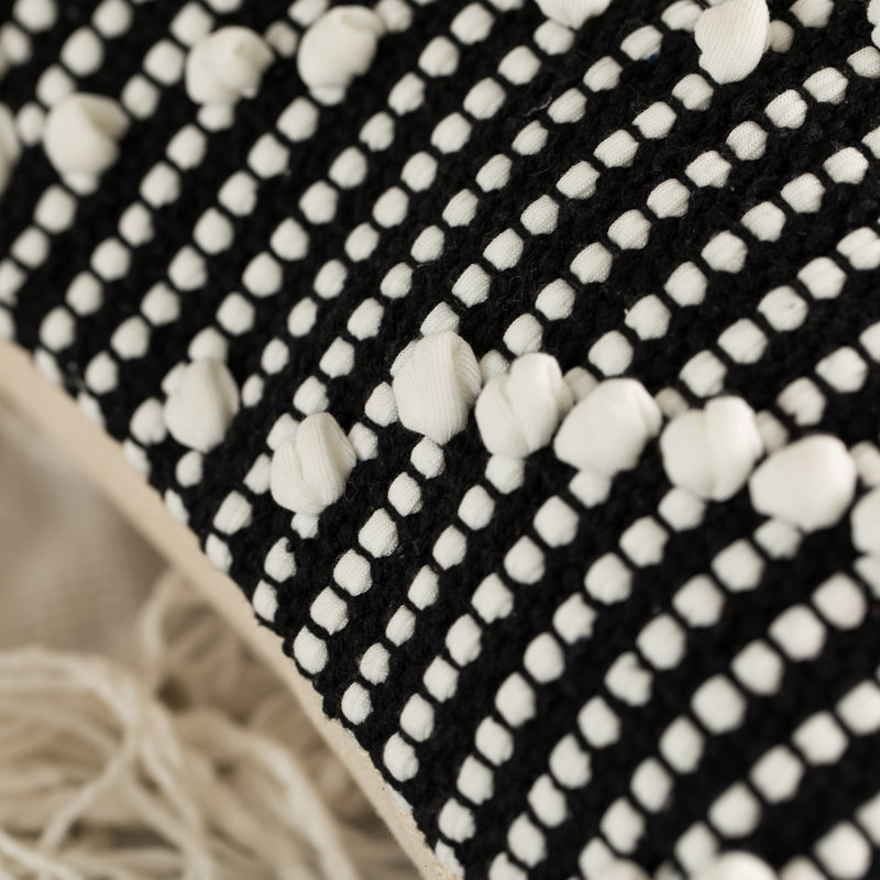 16'' Black and White Handwoven Cotton Throw Pillow