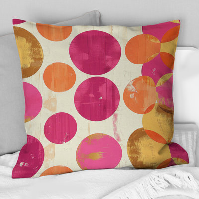 Retro Pink Orange Midcentury Circles Glam I - Midcentury Throw Pillow