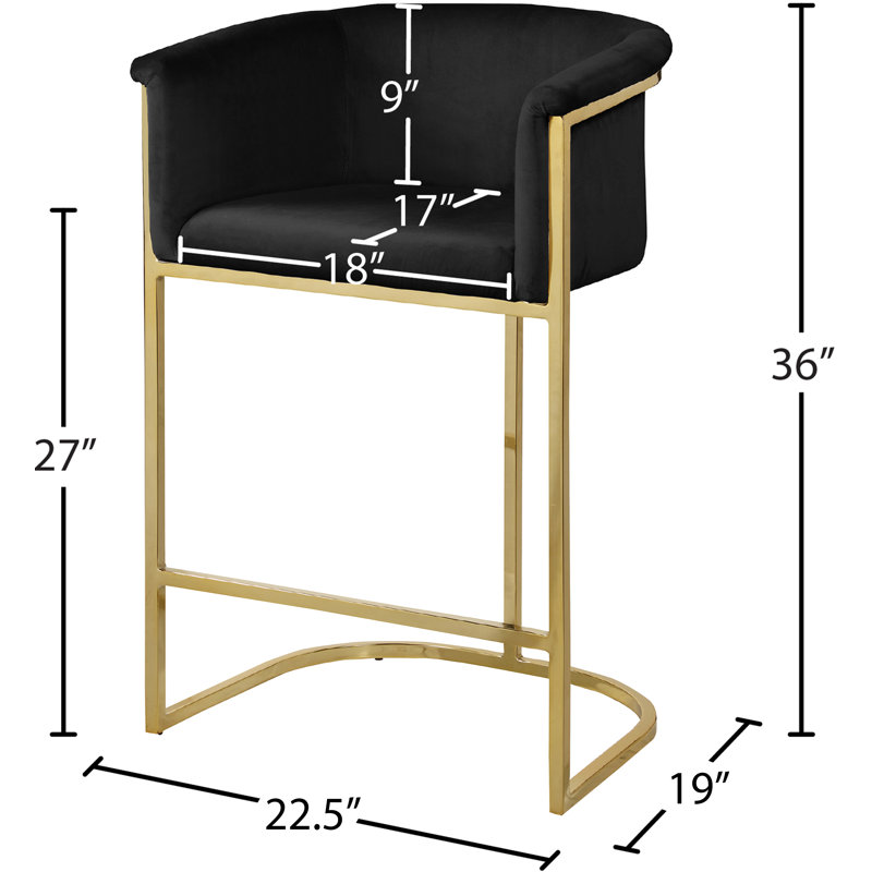 Hani Upholstered Counter Stool with Metal Frame, Black Velvet