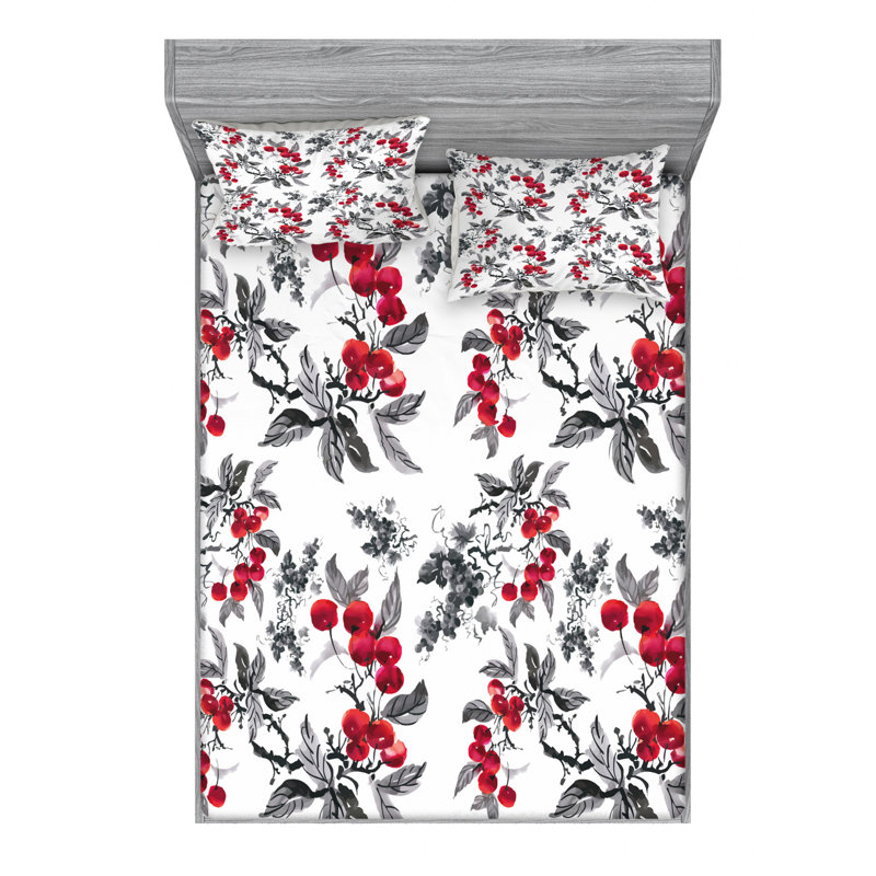 Microfiber Floral Sheet Set, Queen Sheet Set with Fitted Sheet