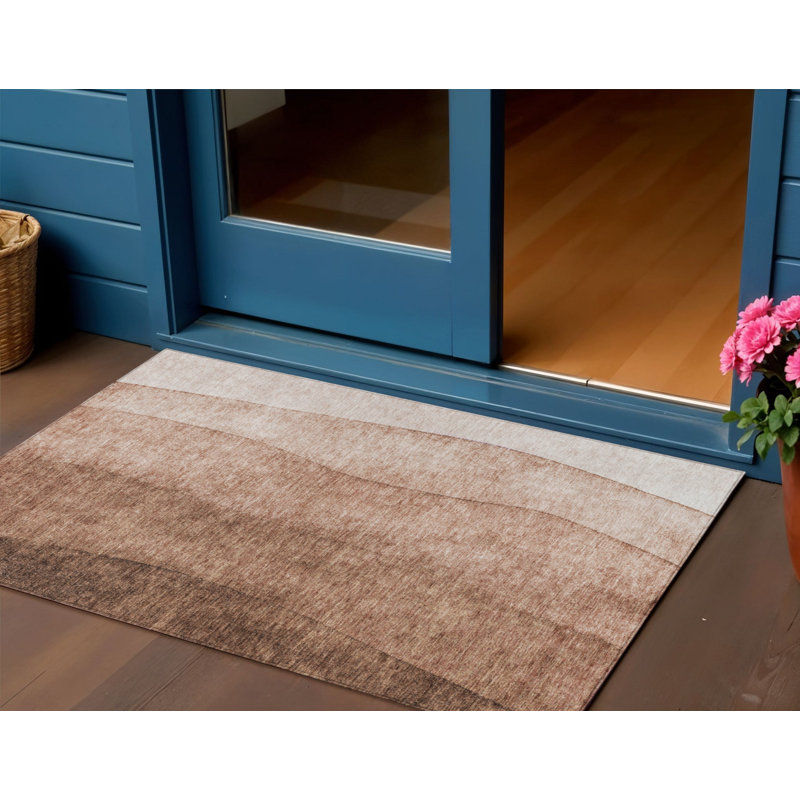 3' X 5' Brown Beige And Chocolate Ombre Washable Indoor Outdoor Area Rug