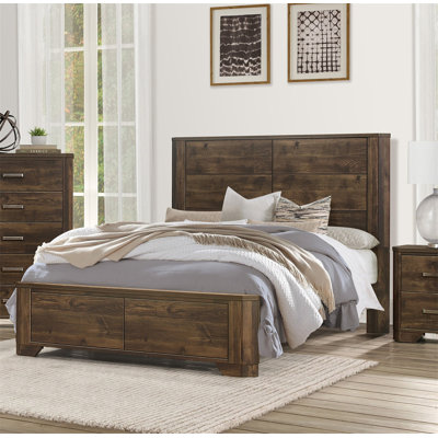 Rustic Brown Finish Queen Bed Clipped Corners Transitional Style Wooden Bedroom Furniture 1Pc Panel Bed -  Loon PeakÂ®, 071824A8AABC4733BABC9B4CCA1D1316