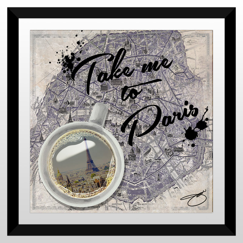 « take me to paris », impression sur toile, H 27,5 po x l 27,5 po x P 0,75 po, Cadre en plexiglas noir