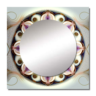Ethereal Fractal Mandal In Purple And Yellow II - Boho Mandala Square Mirror For Wall Art Decor