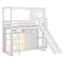 Lit mezzanine simple en bois avec garde-robe, tablettes de rangement, glissoire et lumières DEL